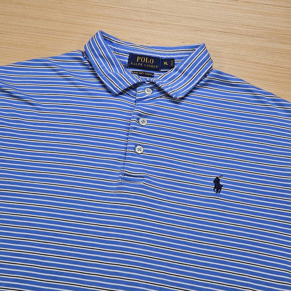 Polo Ralph Lauren Polo Men XL Blue Striped Pima Soft Touch Short Sleeve Shirt